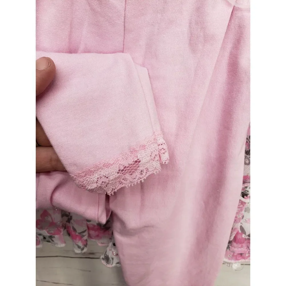 DDG‎ Darling 12 months 2 piece outfit floral denim top pink leggings tights